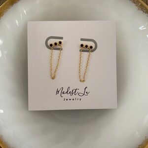 Black Diamond Gold Chain Hoop Earrings 925 Silver